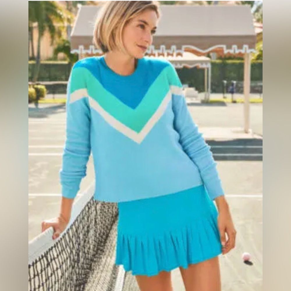 LILLY PULITZER Rivka Ravello Blue Chevron Crew Neck Sweater